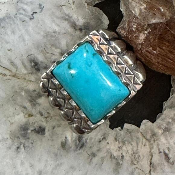 Carolyn Pollack Sterling Silver Rectangle Turquoise Decorated Ring For Women - Picture 1 of 10